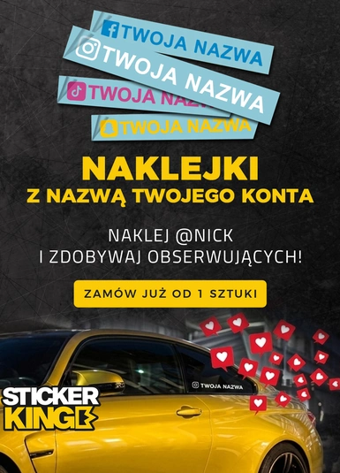 - Naklejki social media z własnym nickiem na samochód